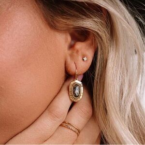 Kendra Scott Anna Vintage‎ Gold Small Drop Earrings Black Pyrite NEW